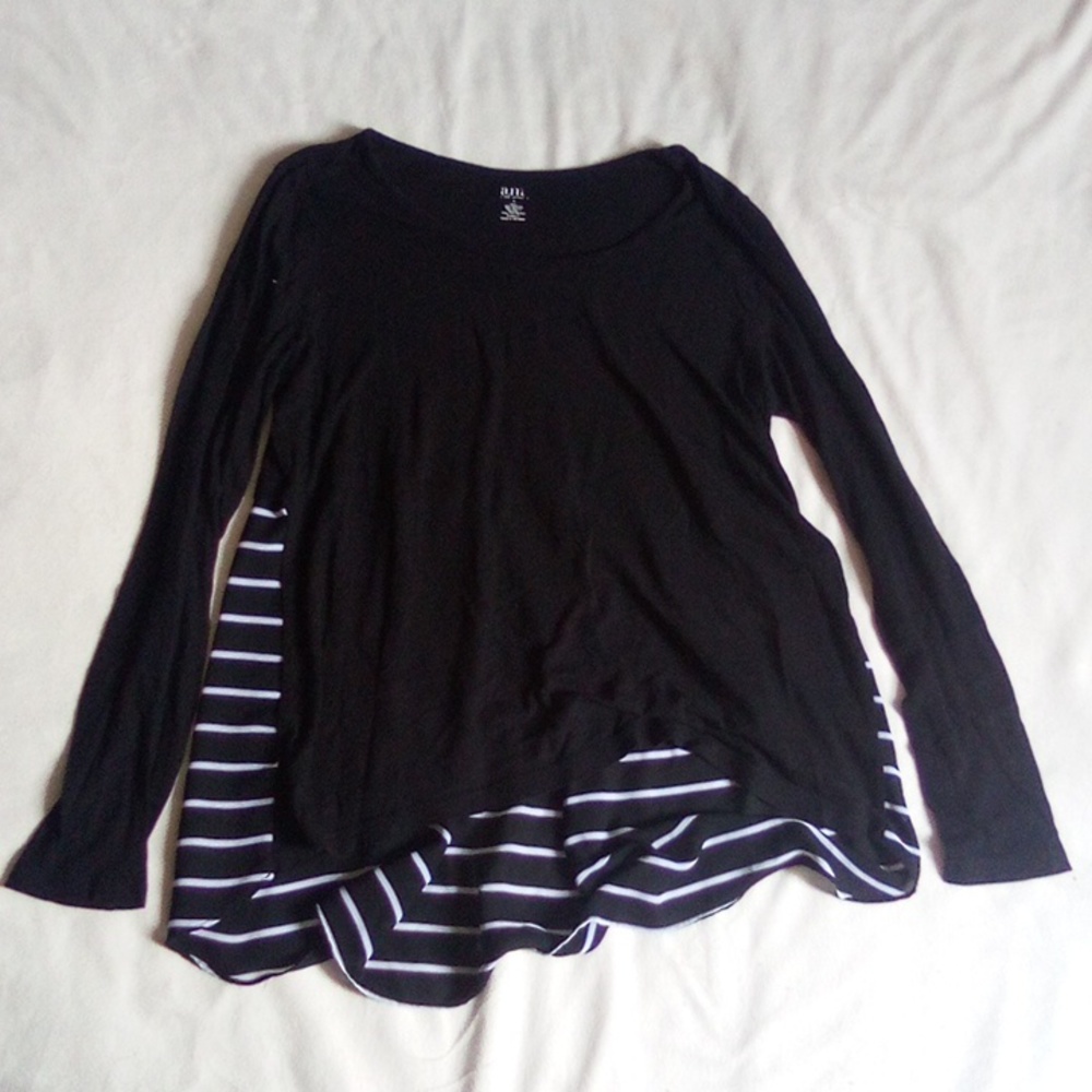L a.n.a Long Sleeve T with Striped Sheer Back